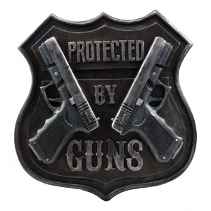 11 Inch Gun Sign "Protected By Guns" Wall Decor 654329297643  323396923718